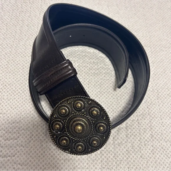 Per Se Women’s Brown Leather Belt Brass Buckle Sz S Vintage 90's - Picture 8 of 8